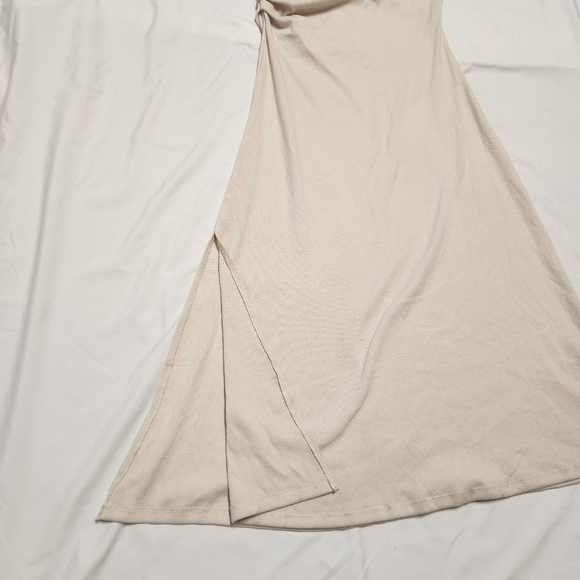 H&M Ladies Draped Bodycon Dress Boat Neck Light Beige Medium - Picture 4 of 6